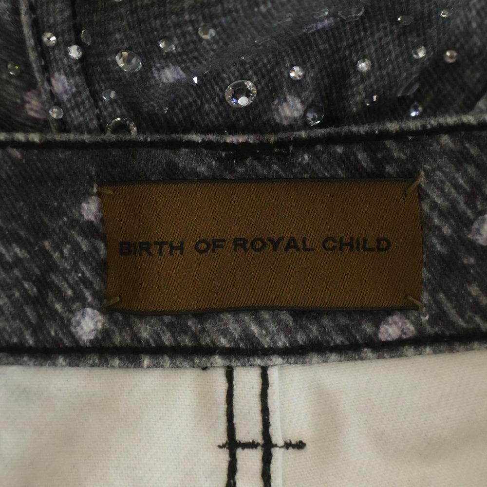 BIRTH OF ROYAL CHILD(バースオブロイヤルチャイルド) ラインストーン エンベリッシュド デニムパンツ グレー/クリア
