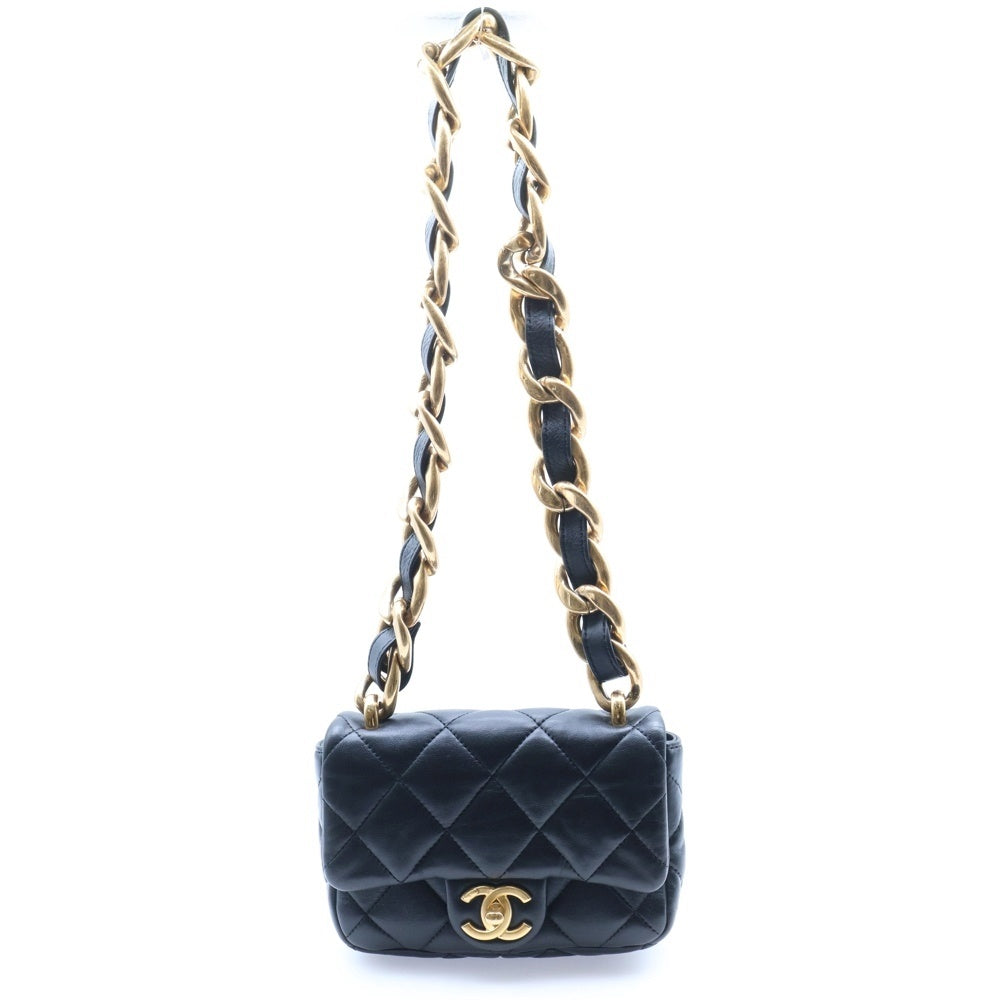 CHANEL(シャネル) マトラッセ スモールフラップ ハンドバッグ ラムスキン GD金具 プレート ブラック レディース
