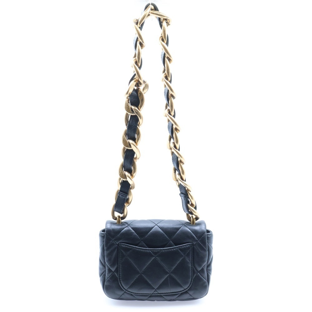 CHANEL(シャネル) マトラッセ スモールフラップ ハンドバッグ ラムスキン GD金具 プレート ブラック レディース