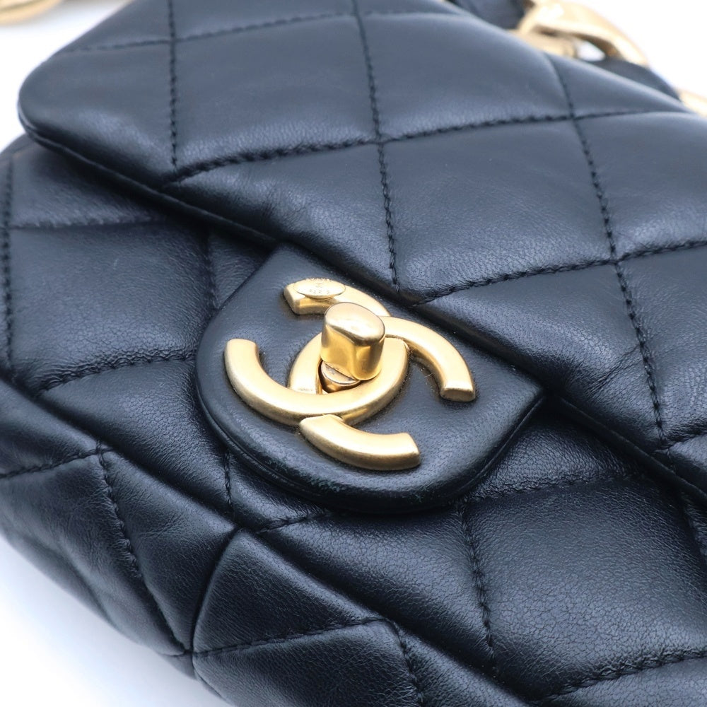 CHANEL(シャネル) マトラッセ スモールフラップ ハンドバッグ ラムスキン GD金具 プレート ブラック レディース