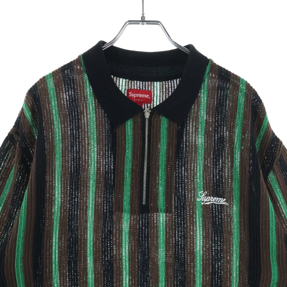 SUPREME(シュプリーム) 22SS Open Knit Stripe Zip Polo オープンニット ストライプ ジップポロ 半袖 グリーン/ブラック