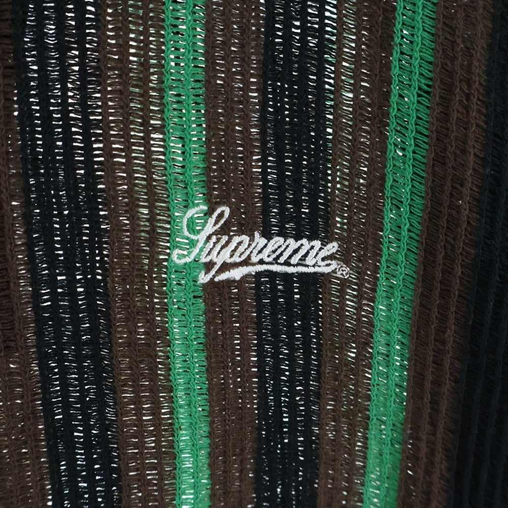 SUPREME(シュプリーム) 22SS Open Knit Stripe Zip Polo オープンニット ストライプ ジップポロ 半袖 グリーン/ブラック
