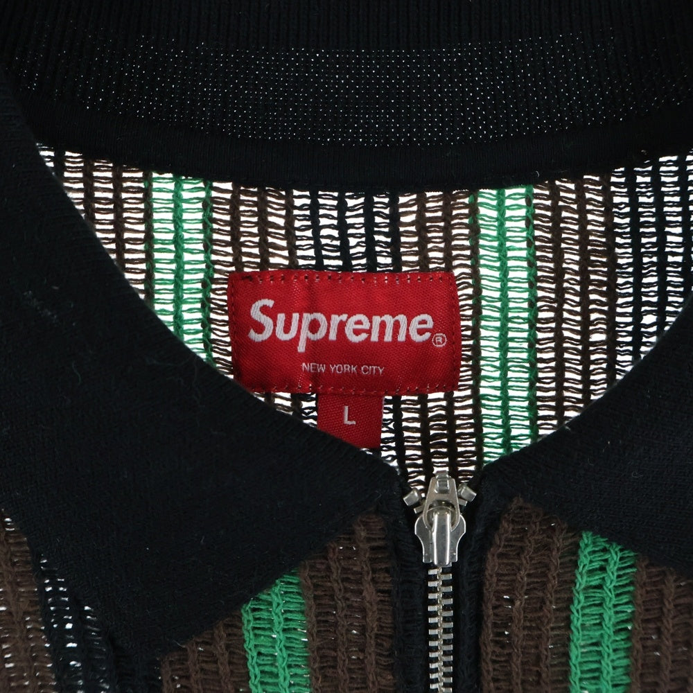 SUPREME(シュプリーム) 22SS Open Knit Stripe Zip Polo オープンニット ストライプ ジップポロ 半袖 グリーン/ブラック