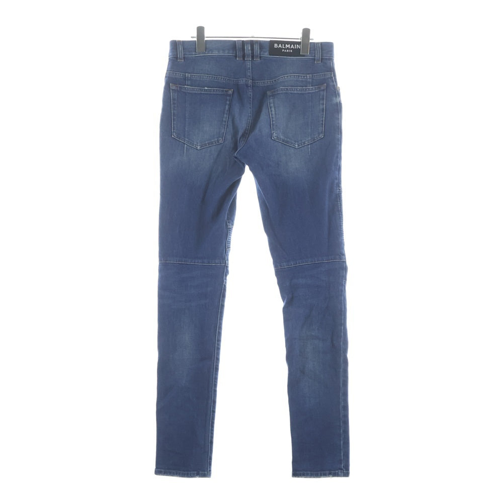 BALMAIN(バルマン) 4ポケット ダメージ加工 バイカーデニムパンツ スリム MG005DB68 インディゴ