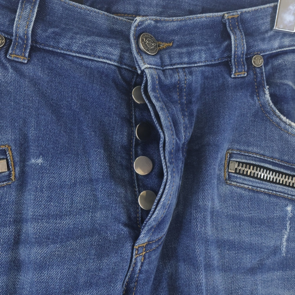 BALMAIN(バルマン) 4ポケット ダメージ加工 バイカーデニムパンツ スリム MG005DB68 インディゴ