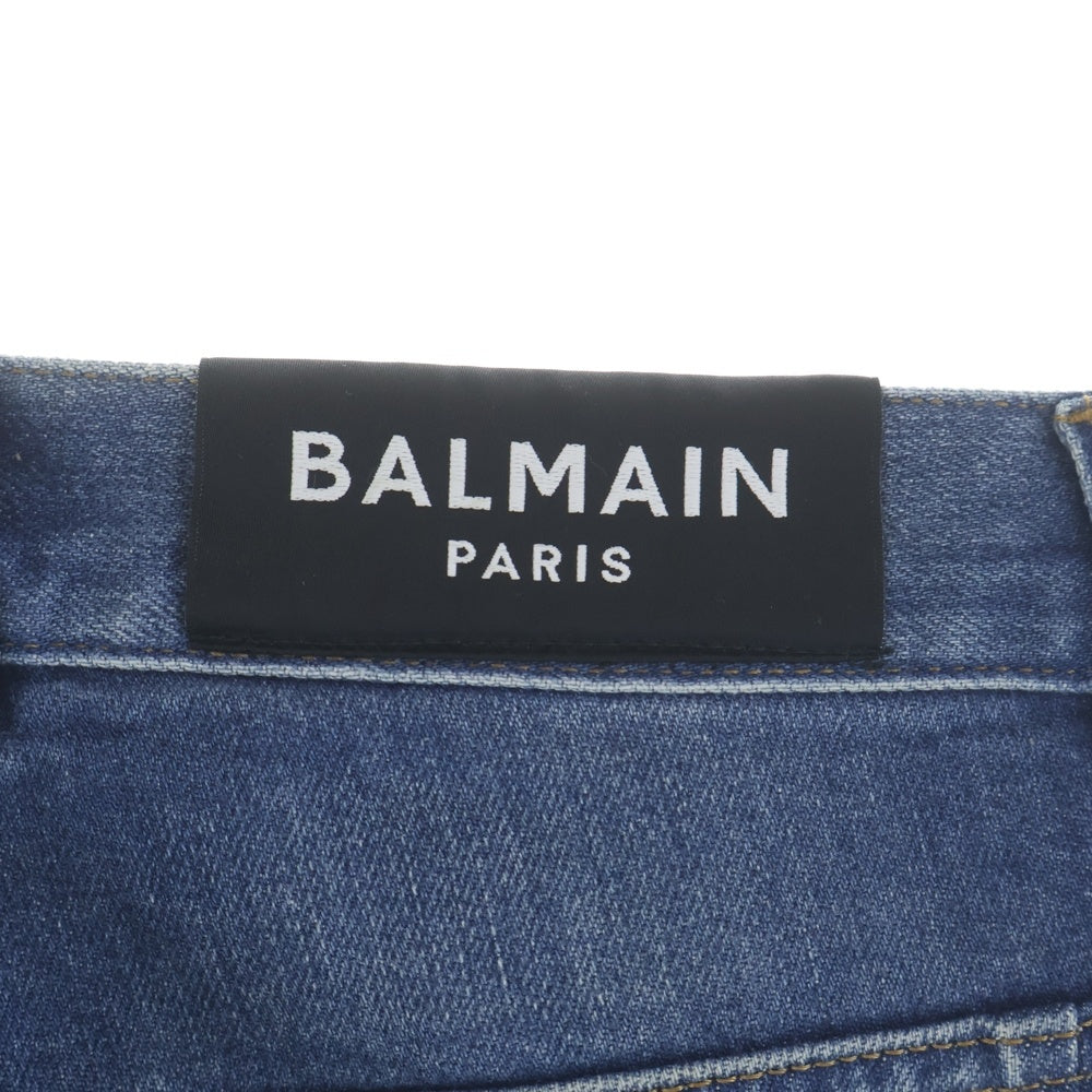 BALMAIN(バルマン) 4ポケット ダメージ加工 バイカーデニムパンツ スリム MG005DB68 インディゴ