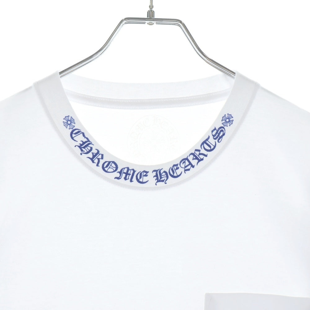 CHROME HEARTS(クロムハーツ) NECK LOGO POCKET L/S TEE WHITE/DGR BLUE ネック ロゴ クルーネック 長袖Tシャツ ホワイト/ブルー