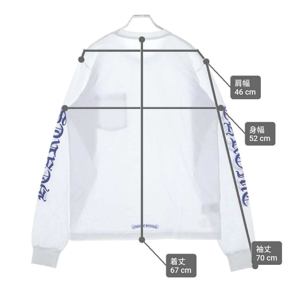 CHROME HEARTS(クロムハーツ) NECK LOGO POCKET L/S TEE WHITE/DGR BLUE ネック ロゴ クルーネック 長袖Tシャツ ホワイト/ブルー