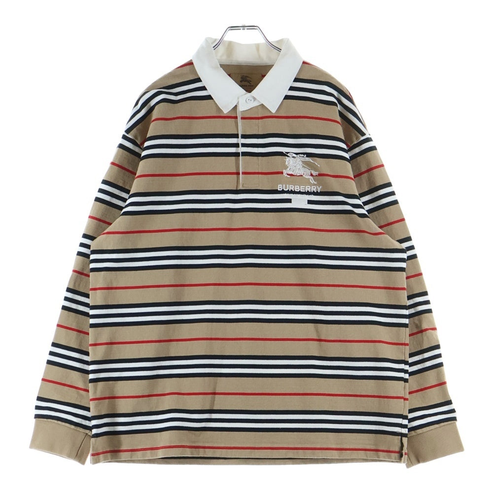 SUPREME(シュプリーム) 22SS ×Burberry Rugby ラグビー ストライプ ロゴ刺繍 長袖 ポロシャツ ベージュ