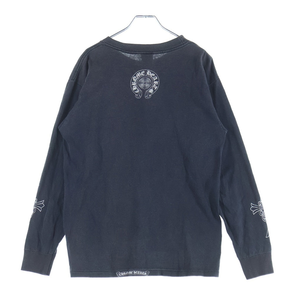 CHROME HEARTS(クロムハーツ) フロントダガープリント 袖クロス 長袖Tシャツ ロングスリーブ ブラック