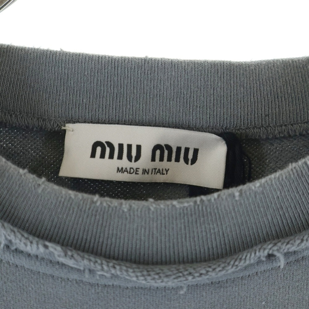 miumiu(ミュウミュウ) ダメージ加工ショート丈ロゴクルーネックスウェットトレーナー グレー レディース