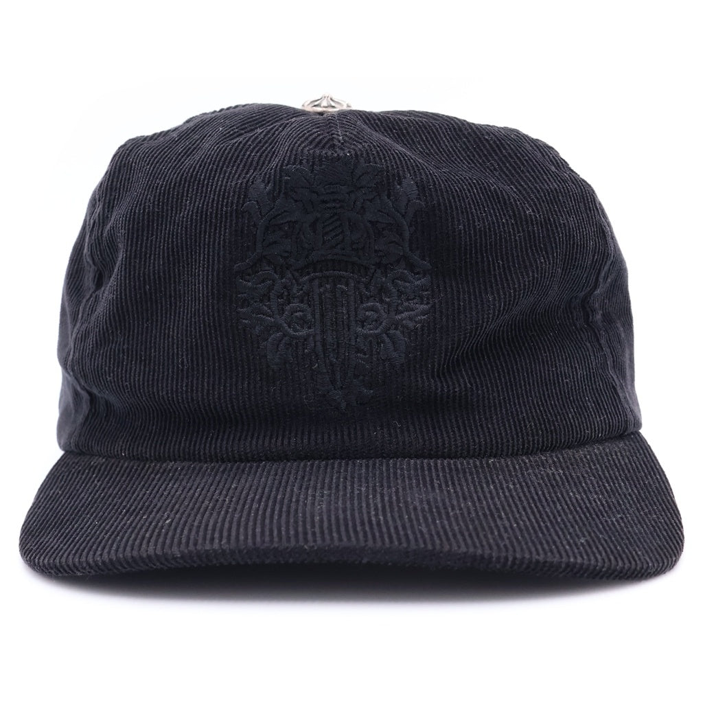 CHROME HEARTS(クロムハーツ) ヴァインダガー 刺繍 コーデュロイ キャップ 帽子 メンズ ブラック/シルバー