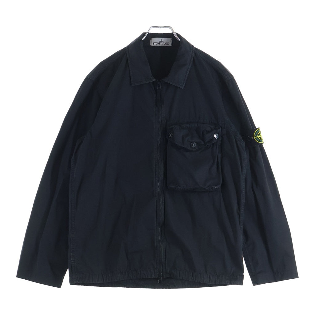 STONE ISLAND(ストーンアイランド) OLD EFFECT ZIP OVERSHIRT BLACK ブラックロゴワッペン ジップアップブルゾン コットン ガーメントダイ M