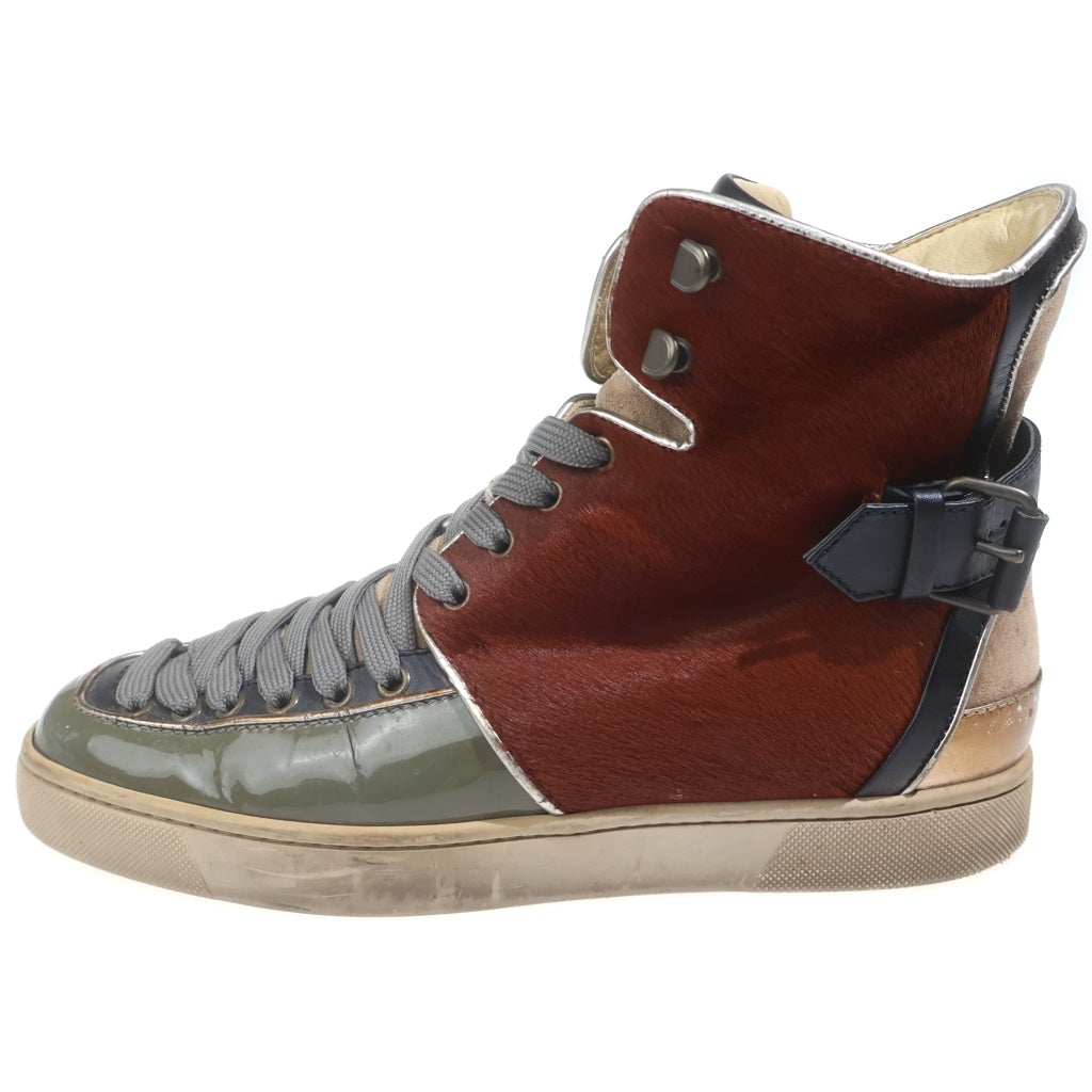 CHRISTIAN LOUBOUTIN(クリスチャンルブタン) スウェード/エナメル/ファー 切り替え レースアップ ハイカットスニーカー マルチ スニーカー