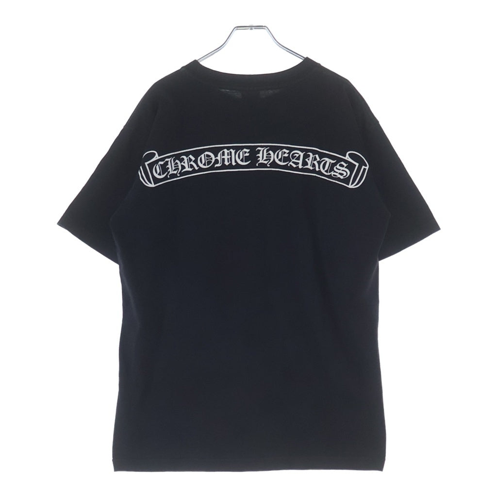 CHROME HEARTS(クロムハーツ) バックスクロールラベルプリント ホースシュー 胸ポケット 半袖Tシャツ カットソー ブラック