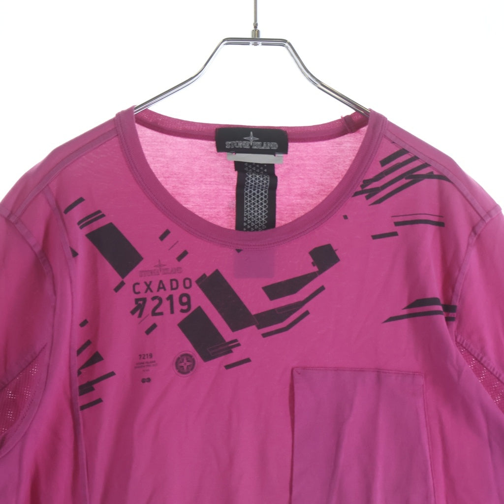 STONE ISLAND(ストーンアイランド) SHADOW PROJEC ロゴプリント 幾何学柄 クルーネック 半袖Tシャツ カットソー ピンク 721920610