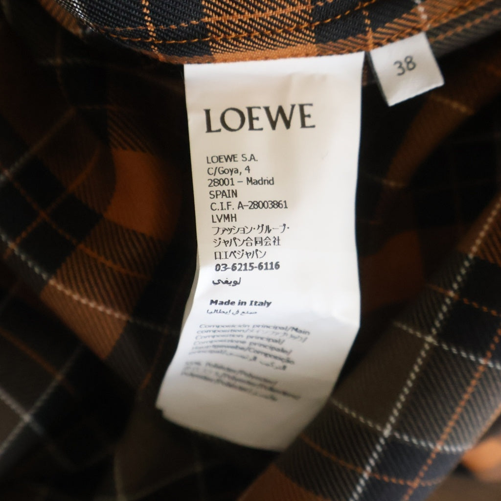 LOEWE(ロエベ) アナグラム刺繍 チェック柄 半袖シャツ オレンジ