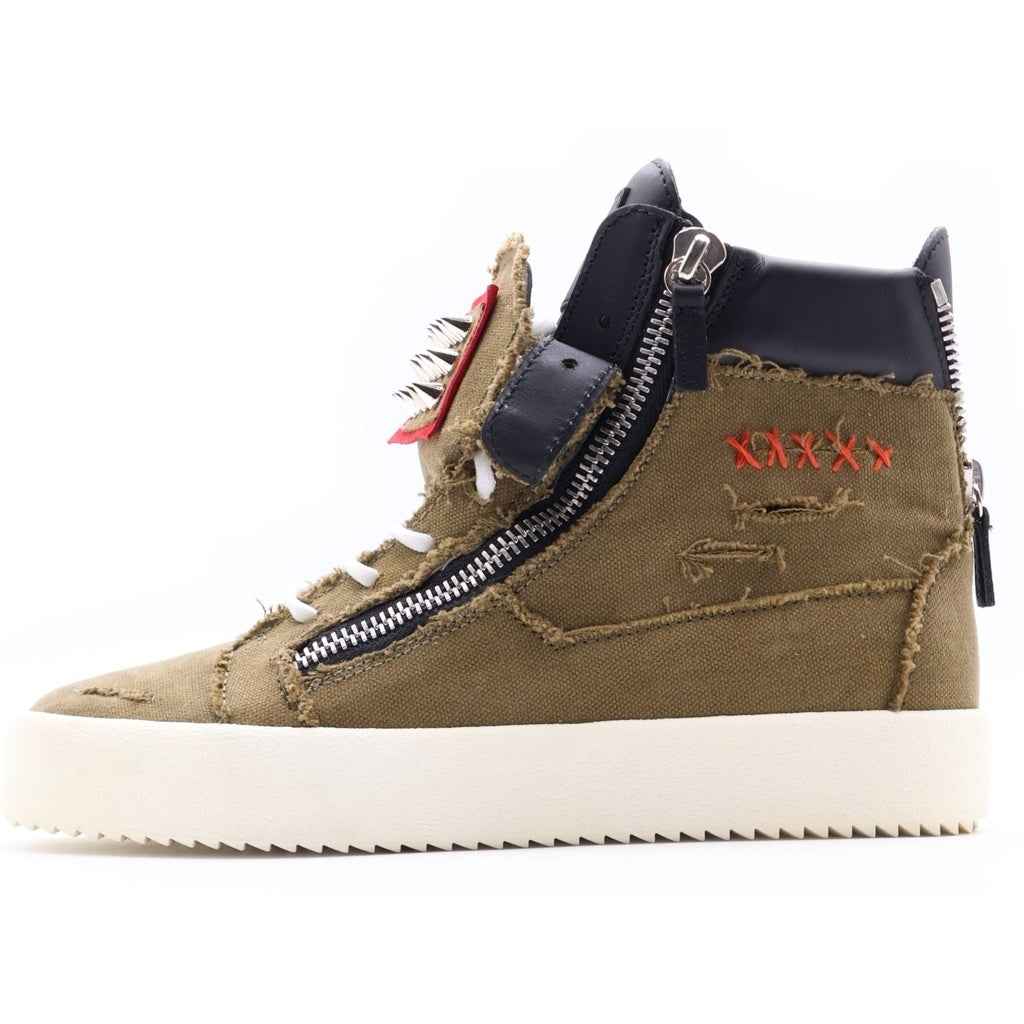 GIUSEPPE ZANOTTI(ジュゼッペ ザノッティ) スタッズ付き レザータン サイドジップ ハイカットスニーカー シューズ カーキ