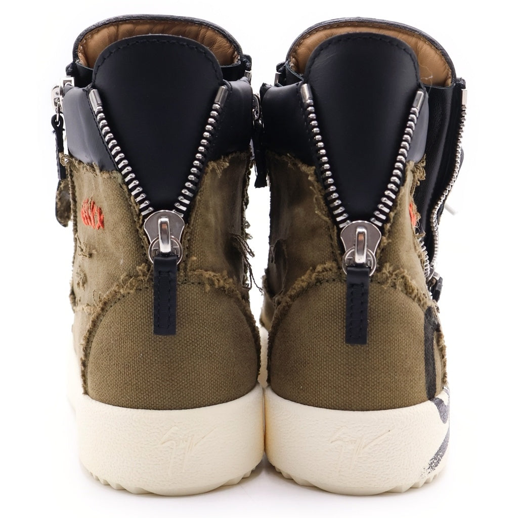 GIUSEPPE ZANOTTI(ジュゼッペ ザノッティ) スタッズ付き レザータン サイドジップ ハイカットスニーカー シューズ カーキ