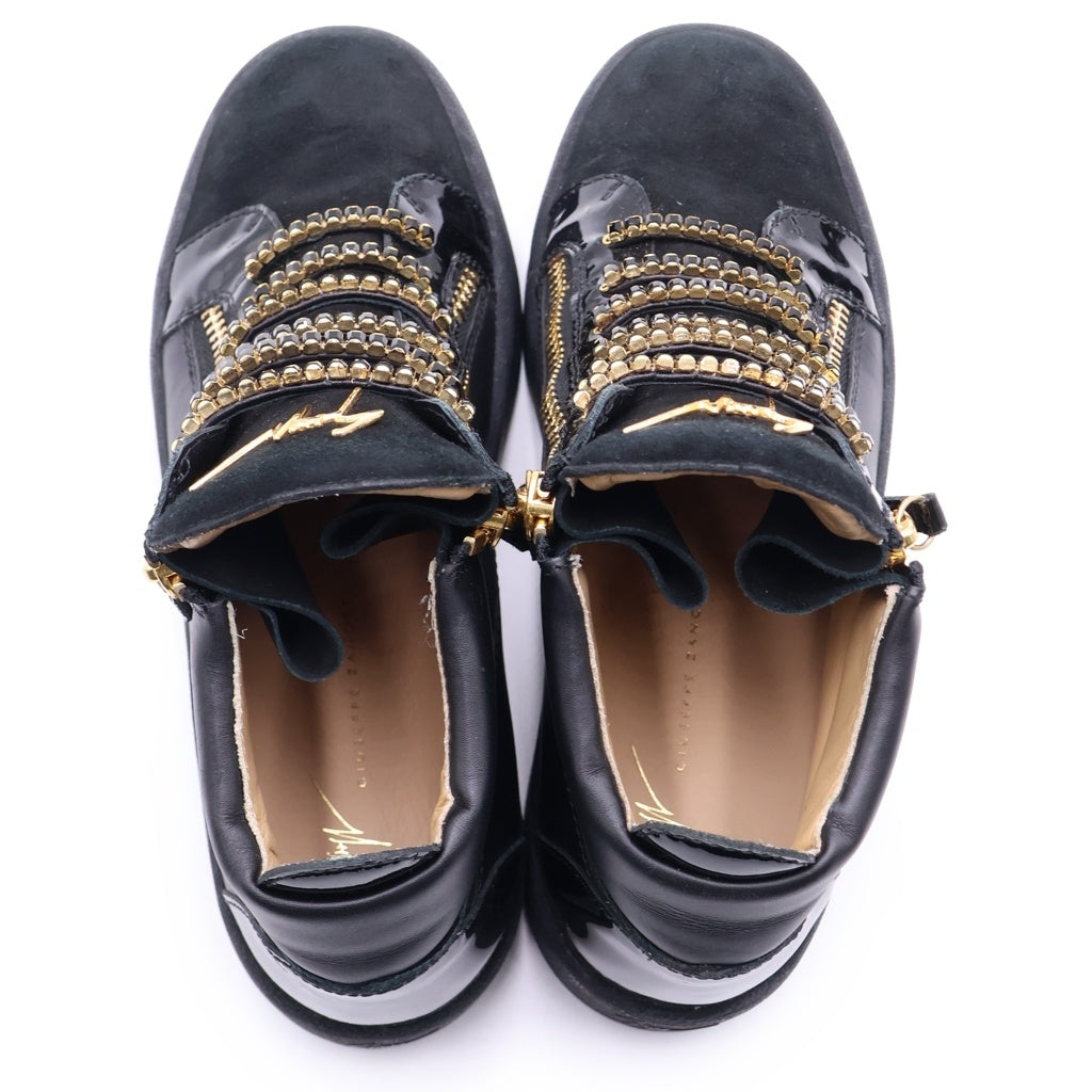 GIUSEPPE ZANOTTI(ジュゼッペ ザノッティ) ビジュー付 サイドジップ ハイカットスニーカー シューズ ブラック/ゴールド