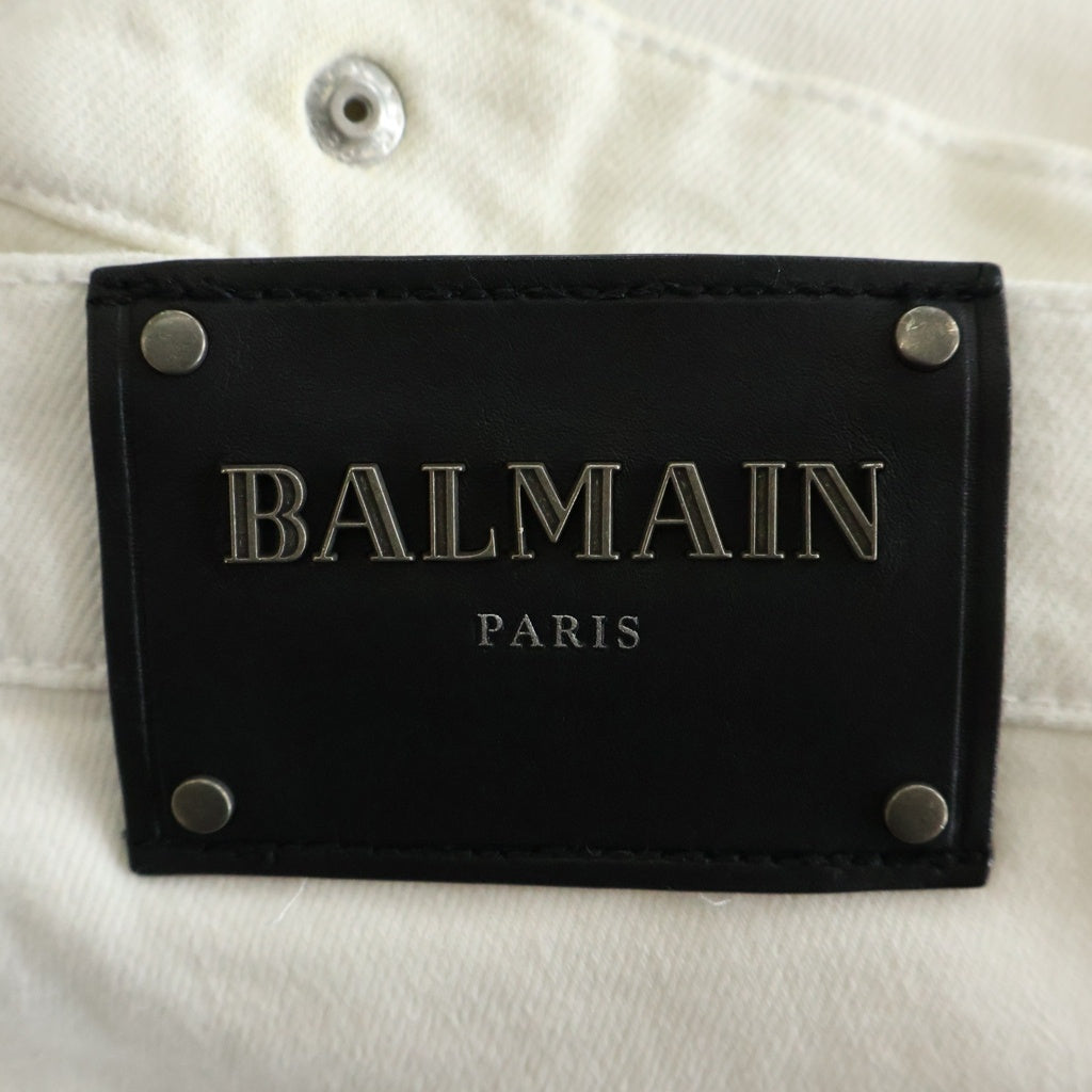 BALMAIN(バルマン) ダブルジップ 蛇腹バイカー デニムパンツ ジーンズ ホワイト S8H9131T138