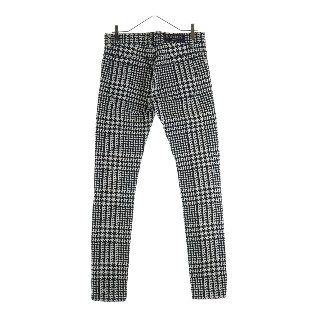 BALMAIN(バルマン) ダメージ加工 千鳥柄 ストレッチ デニム スキニーパンツ W7H9008T022D ブラック/ホワイト