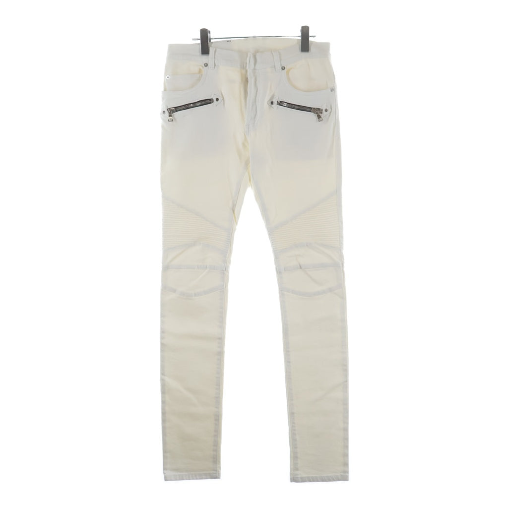 BALMAIN(バルマン) ダブルジップ 蛇腹バイカー デニムパンツ ジーンズ ホワイト S8H9131T138