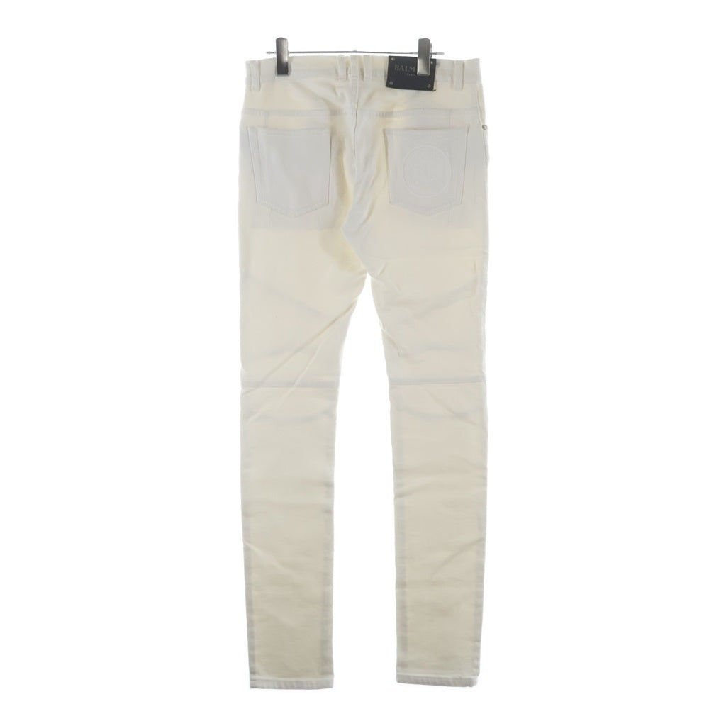 BALMAIN(バルマン) ダブルジップ 蛇腹バイカー デニムパンツ ジーンズ ホワイト S8H9131T138