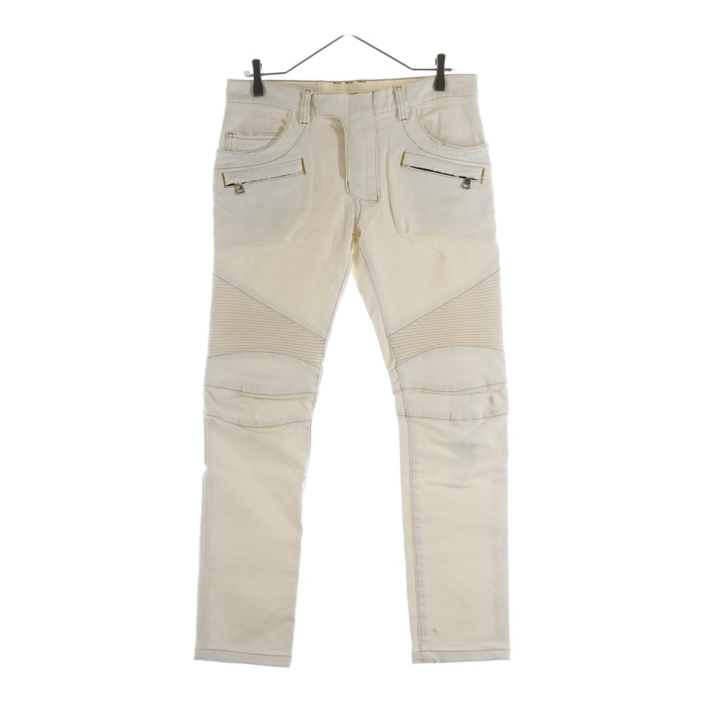 BALMAIN(バルマン) 蛇腹バイカー デニムパンツ ジーンズ S7H9551T022 ホワイト