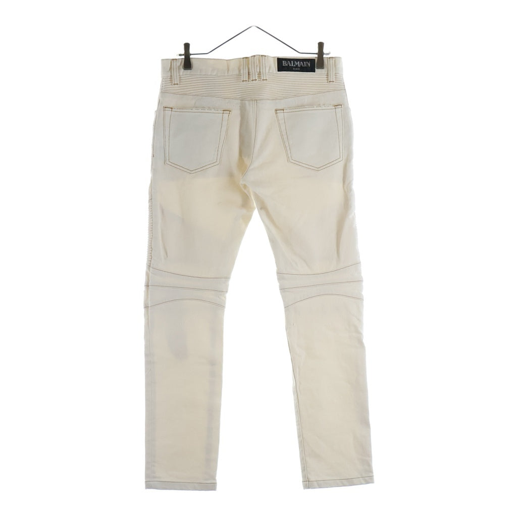 BALMAIN(バルマン) 蛇腹バイカー デニムパンツ ジーンズ S7H9551T022 ホワイト