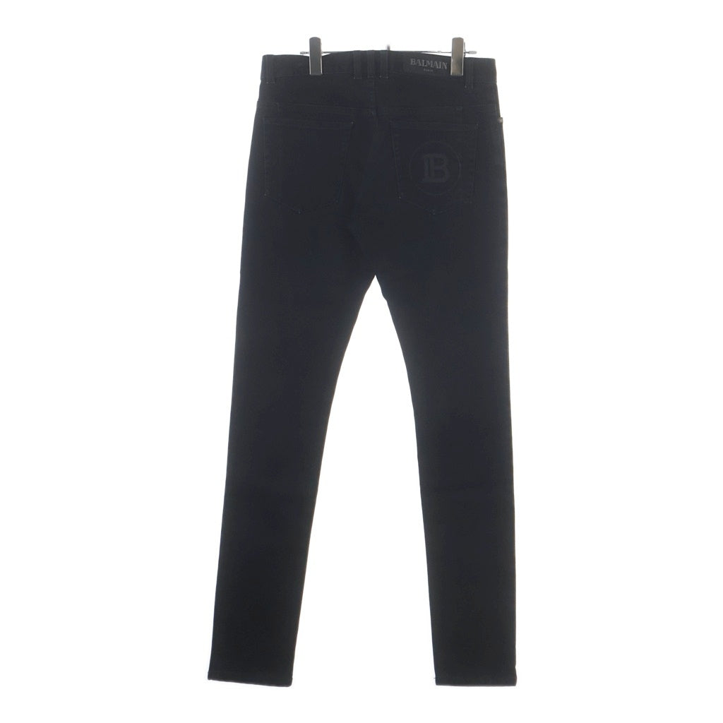 BALMAIN(バルマン) バックポケットロゴ ボタンフライ スリムストレートデニムパンツ ブラック SH05406Z543