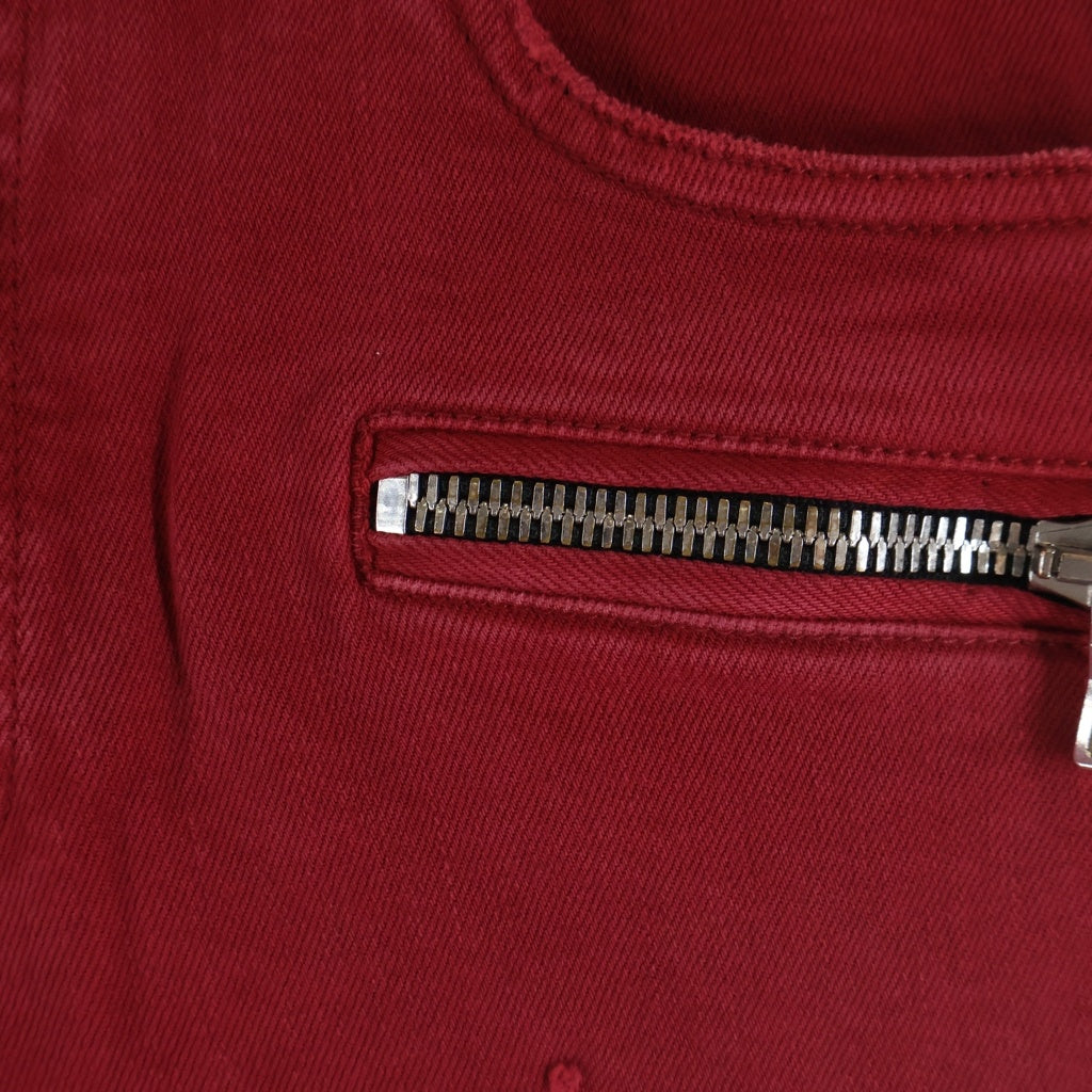 BALMAIN(バルマン) バイカー 蛇腹 ダメージ加工 スリム デニムパンツ ジーンズ レッド RH05130Z058