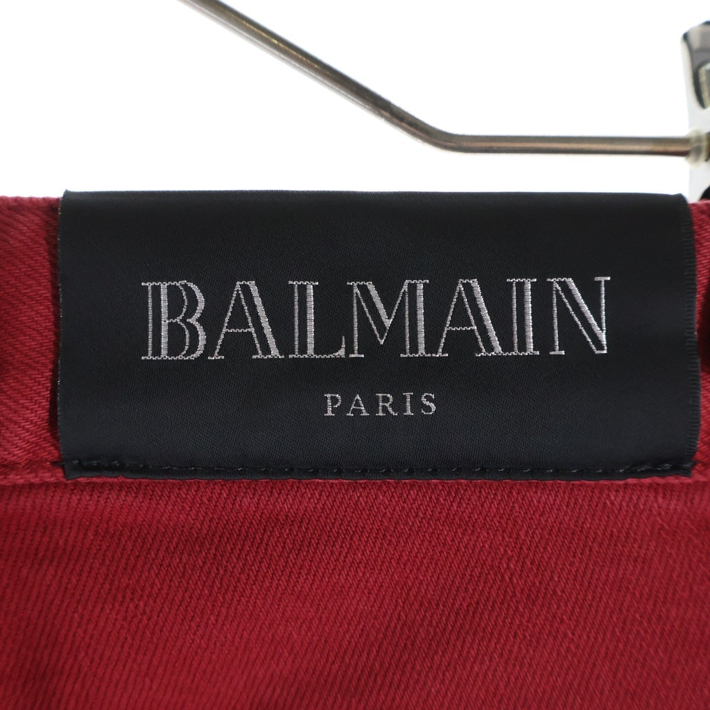 BALMAIN(バルマン) バイカー 蛇腹 ダメージ加工 スリム デニムパンツ ジーンズ レッド RH05130Z058