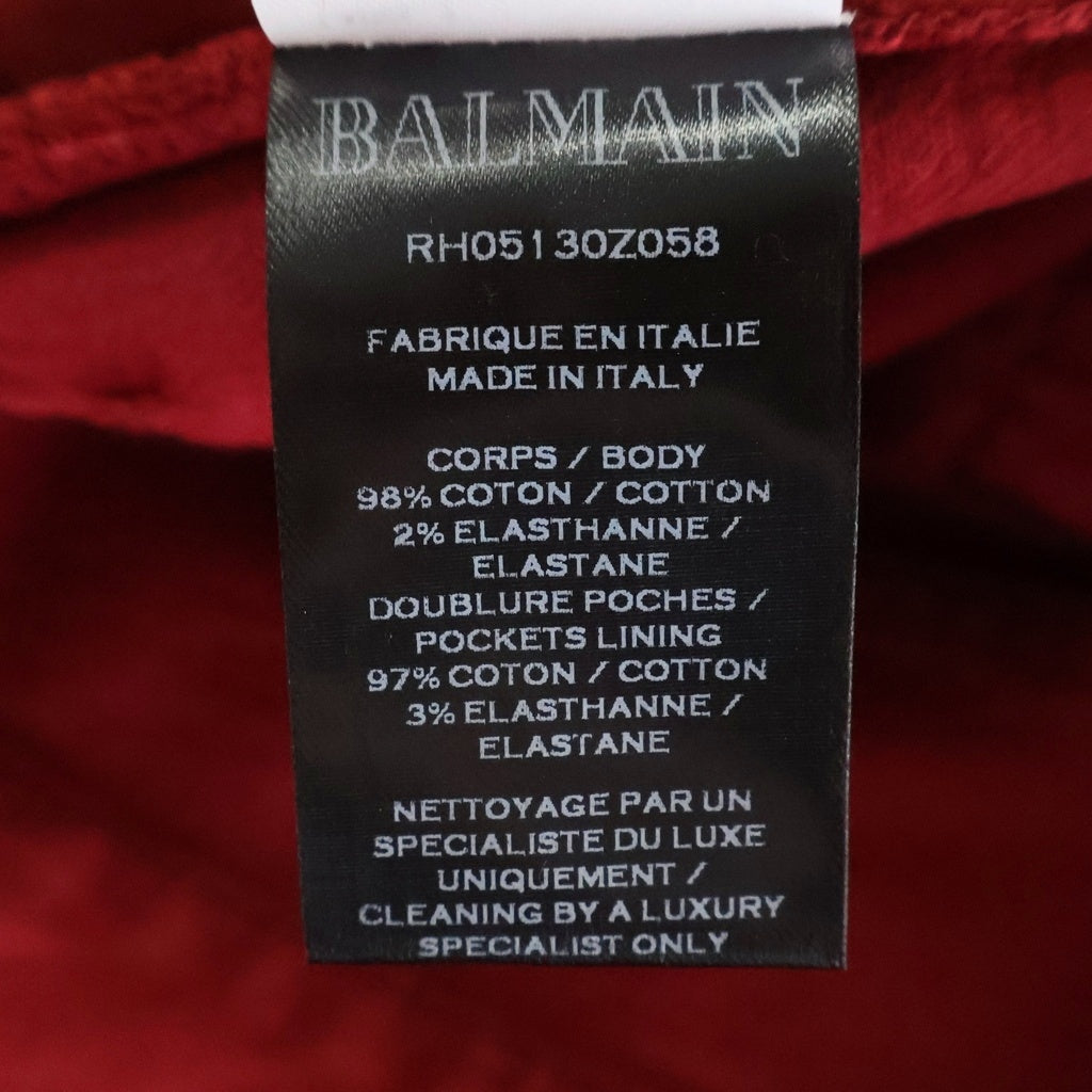 BALMAIN(バルマン) バイカー 蛇腹 ダメージ加工 スリム デニムパンツ ジーンズ レッド RH05130Z058