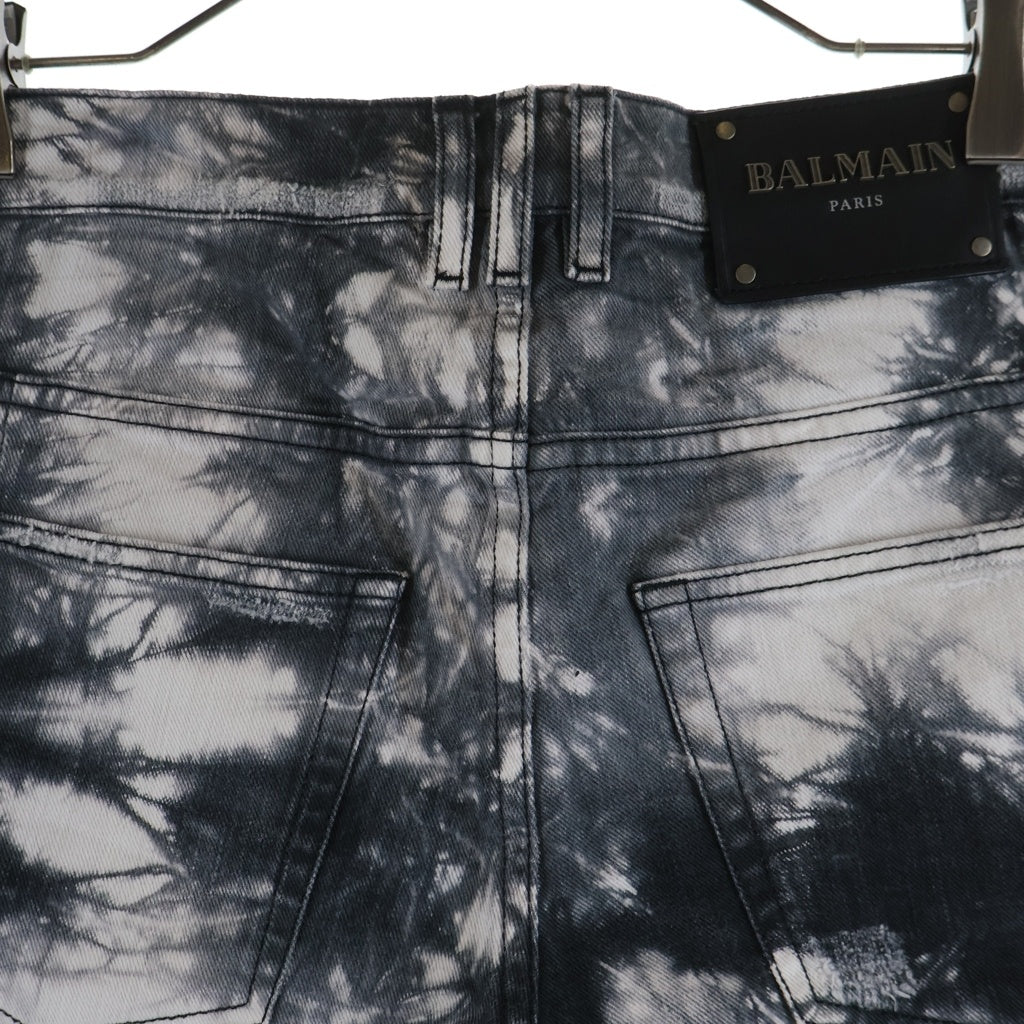 BALMAIN(バルマン) ダメージ加工 ダブルジップ デニム ハーフパンツ ブラック/ホワイト S8H5151T127