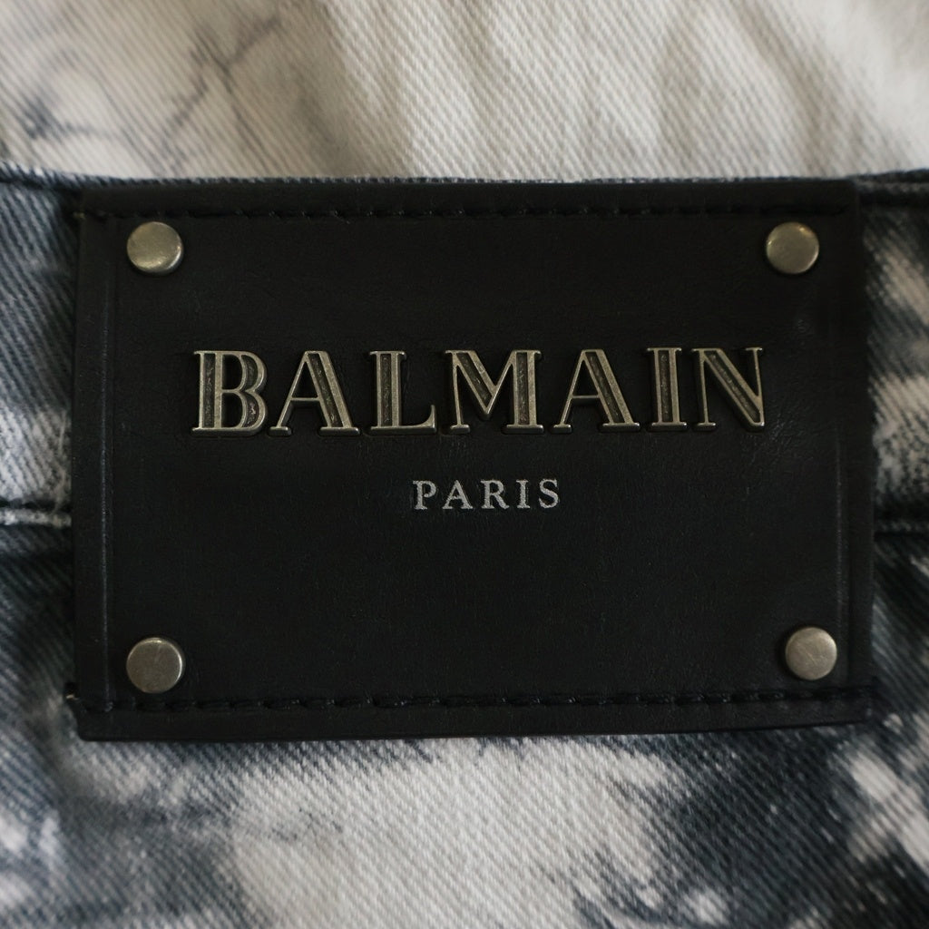 BALMAIN(バルマン) ダメージ加工 ダブルジップ デニム ハーフパンツ ブラック/ホワイト S8H5151T127