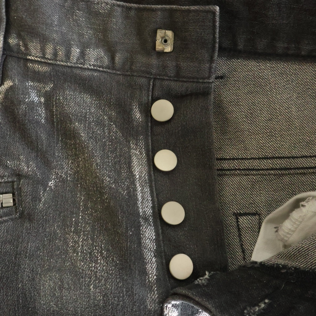BALMAIN(バルマン) ダメージ加工 ペイント ラメ ストレッチ デニム スキニーパンツ グレー RH15130D012