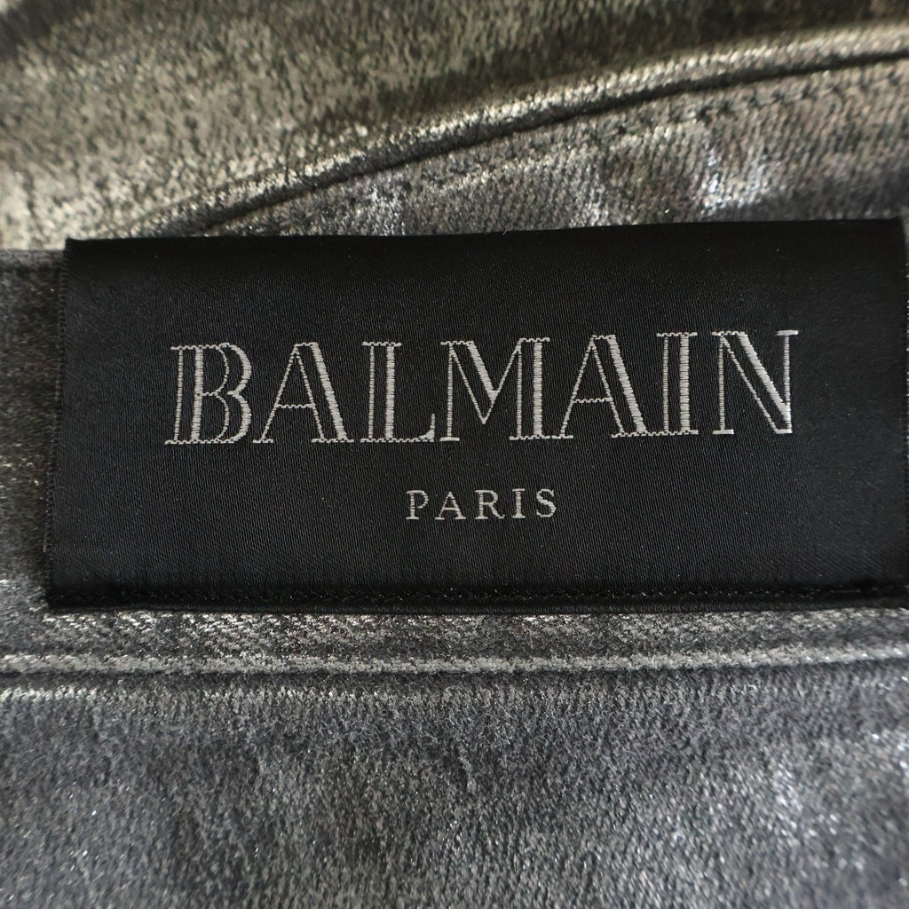 BALMAIN(バルマン) ダメージ加工 ペイント ラメ ストレッチ デニム スキニーパンツ グレー RH15130D012