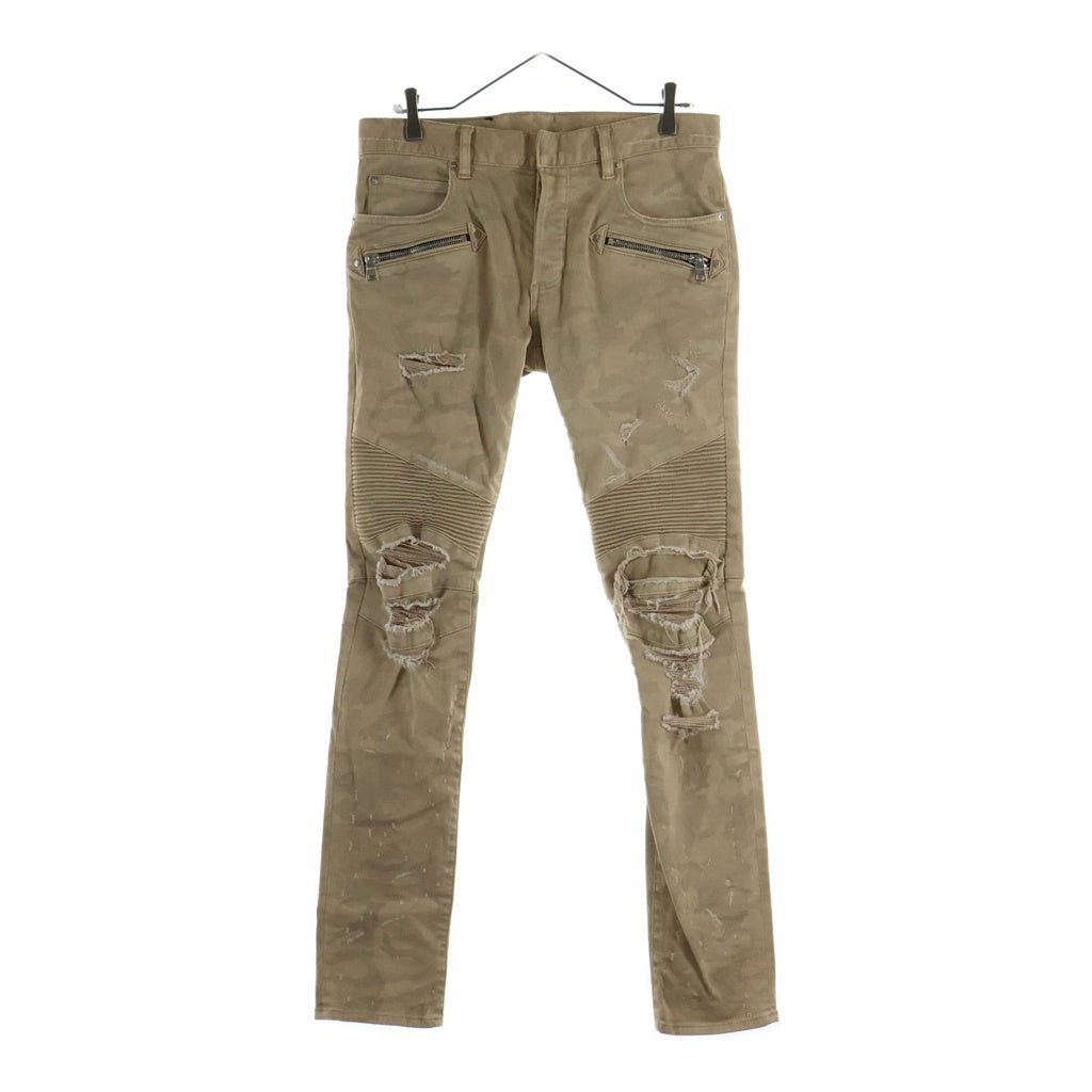 BALMAIN(バルマン) デストロイ加工 迷彩 スリム デニムパンツ コットン S8H5131T313 ベージュ