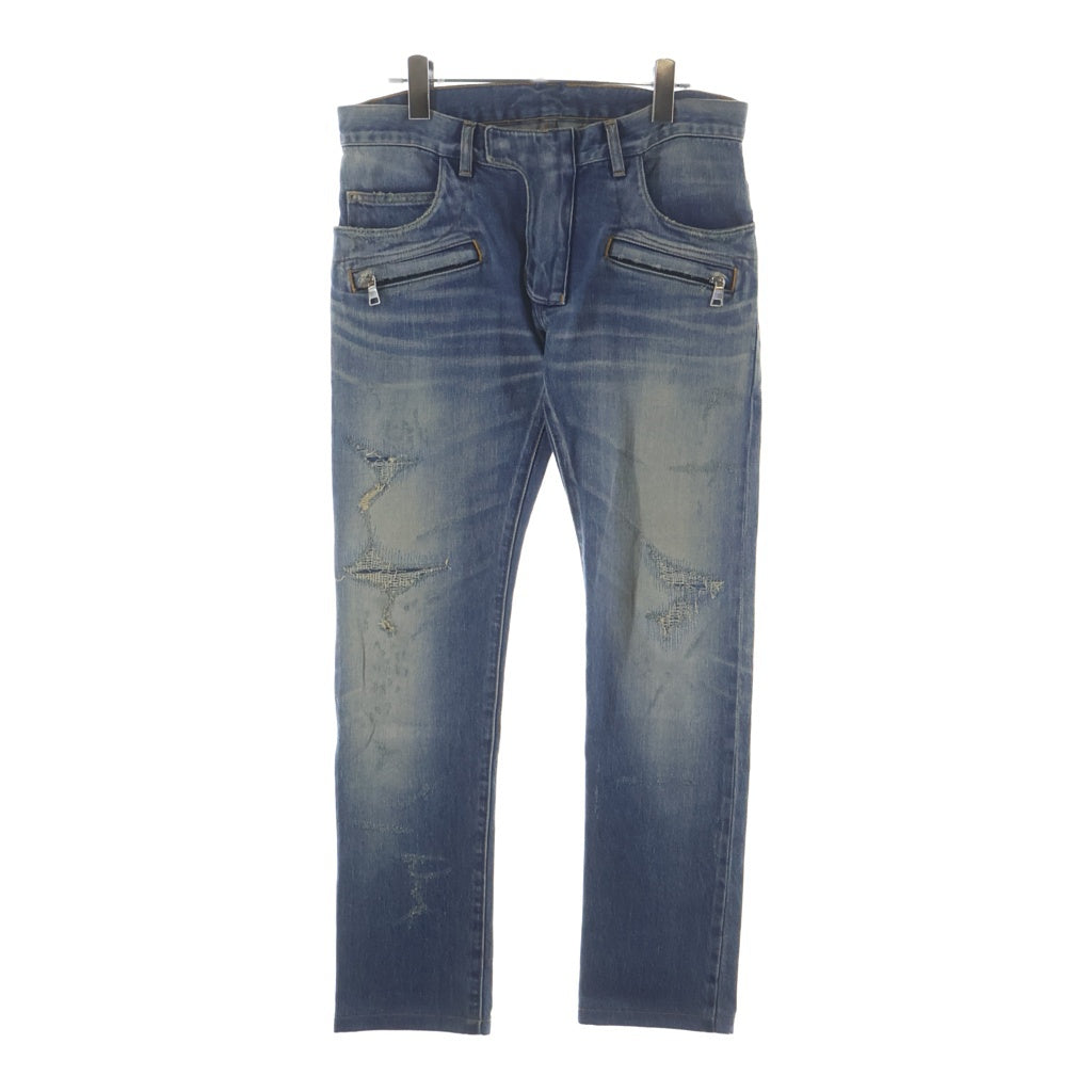 BALMAIN(バルマン) ダメージ加工 ダブルジップ デニムパンツ S7H9001T021D インディゴ
