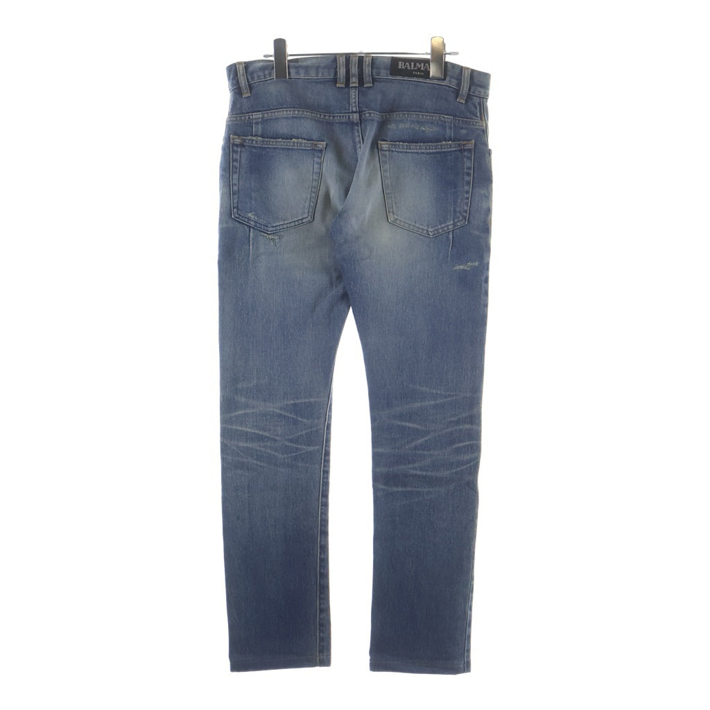 BALMAIN(バルマン) ダメージ加工 ダブルジップ デニムパンツ S7H9001T021D インディゴ