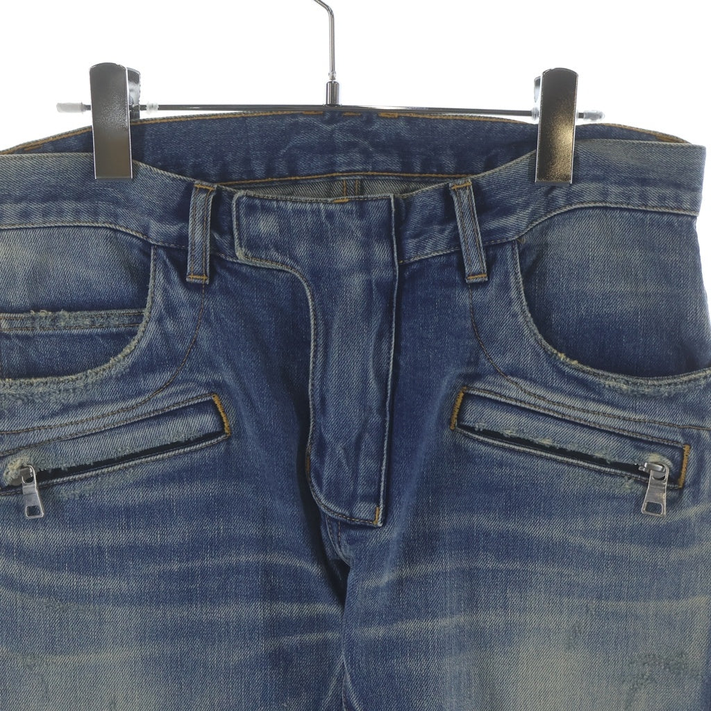 BALMAIN(バルマン) ダメージ加工 ダブルジップ デニムパンツ S7H9001T021D インディゴ