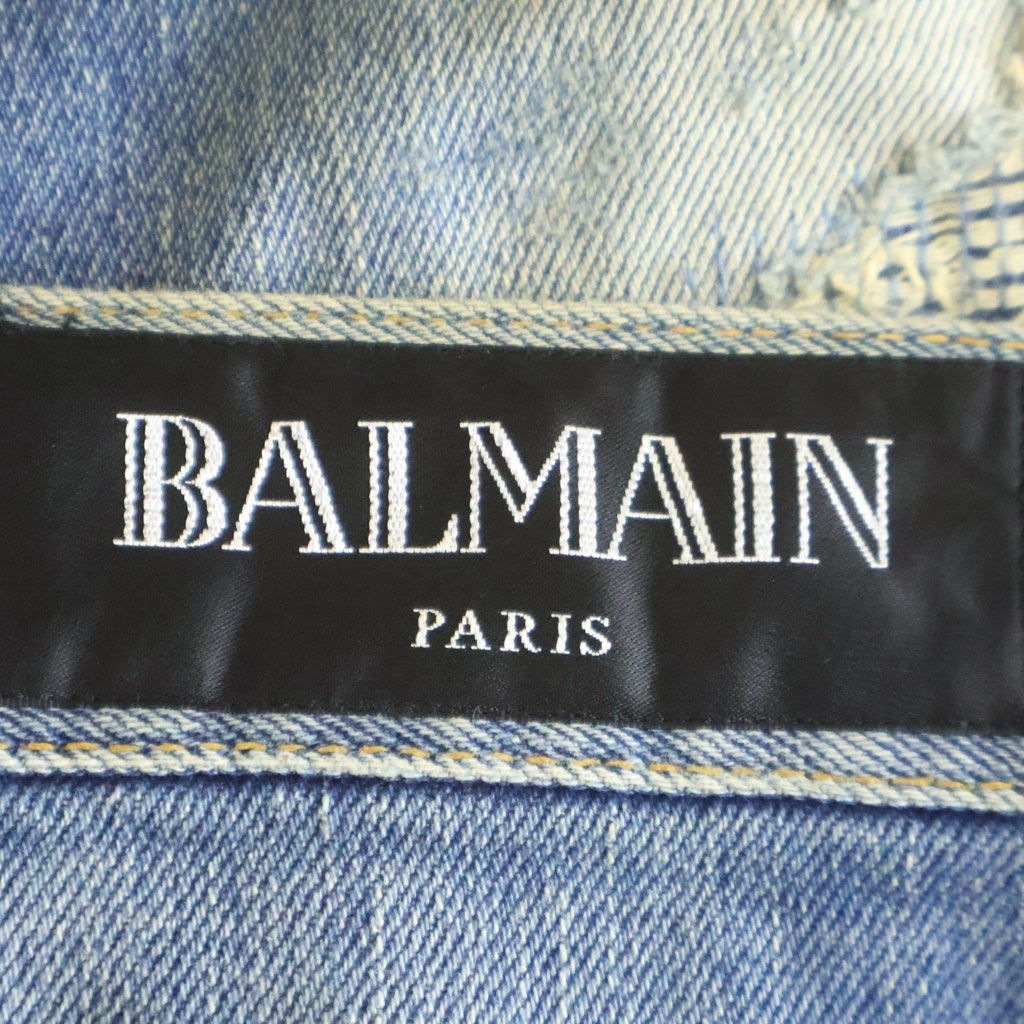 BALMAIN(バルマン) ダメージ加工 ダブルジップ デニムパンツ S7H9001T021D インディゴ