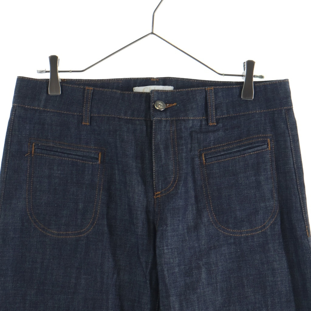 Chloe(クロエ) ワイドストレート デニムパンツ レザーパッチ パンツ インディゴブラック レディース
