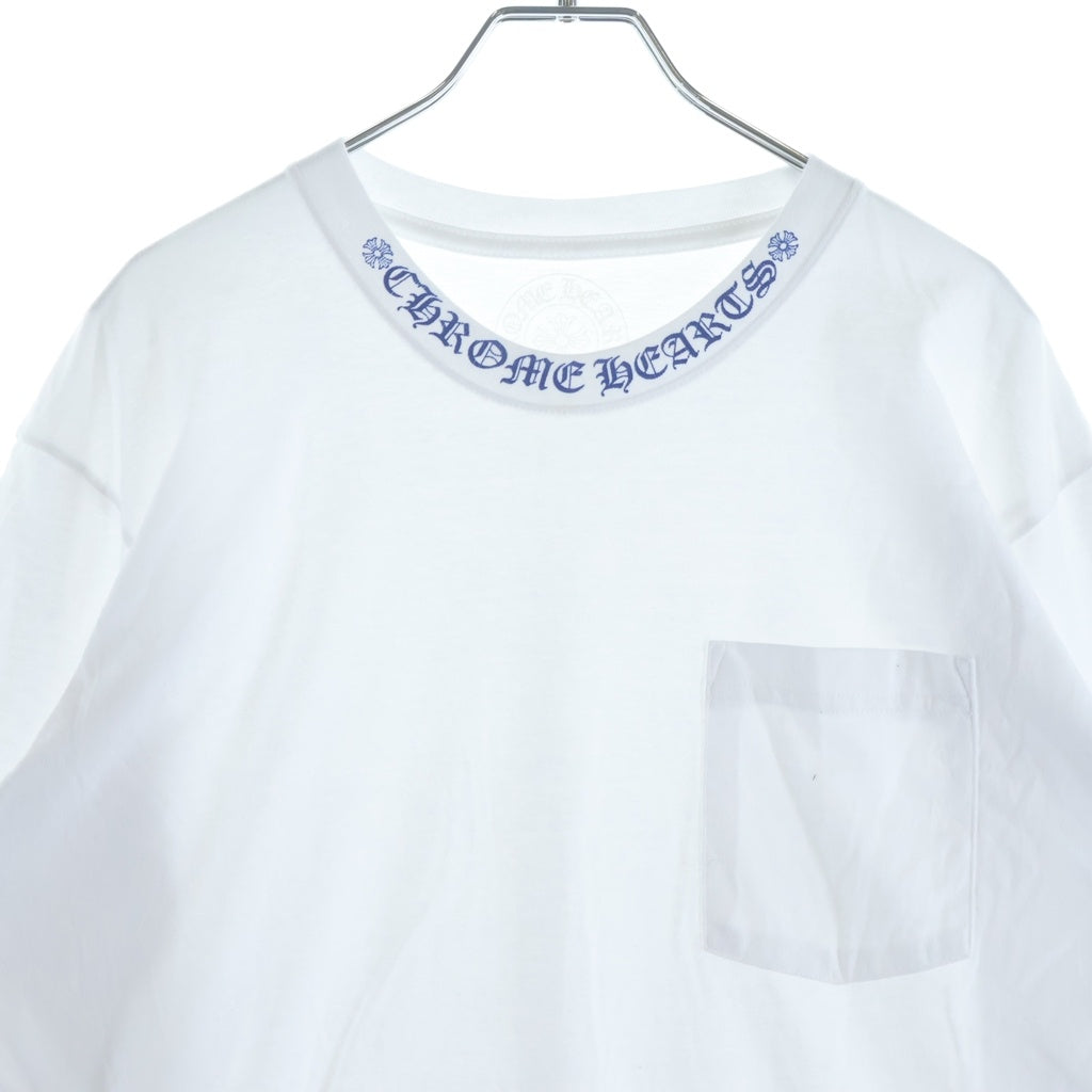 CHROME HEARTS(クロムハーツ) CH LS 1 ネックロゴ アームプリントクルーネック長袖Tシャツ ホワイト/ブルー