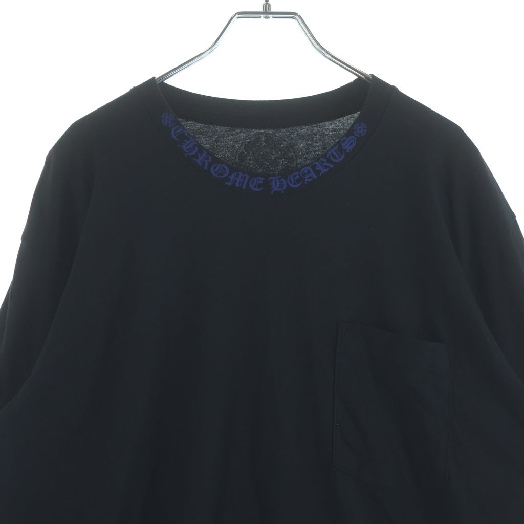 CHROME HEARTS(クロムハーツ) CH LS 1 ネックロゴ アームプリントクルーネック長袖Tシャツ ブラック/ブルー