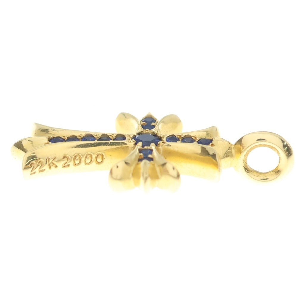 CHROME HEARTS(クロムハーツ) 22K TNY CRSF P/SAP タイニーファットクロス PAVEサファイア ペンダントトップ ゴールド