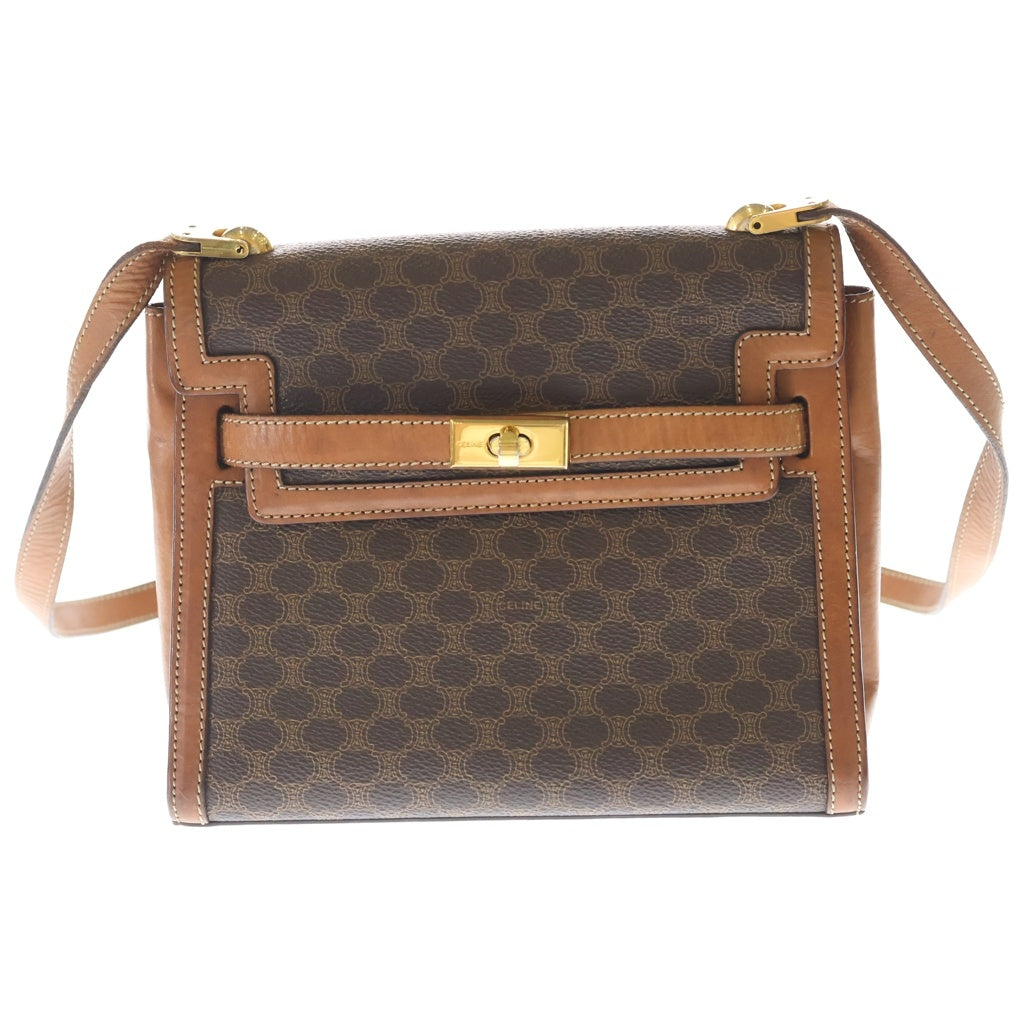 CELINE(セリーヌ) マカダム ターンロック ショルダーバッグ ブラウン レザー×PVC レディース
