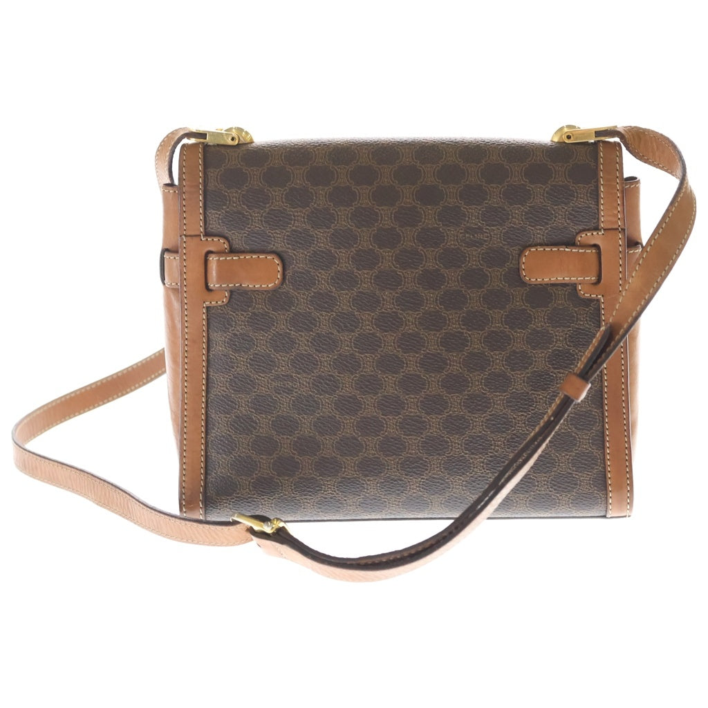 CELINE(セリーヌ) マカダム ターンロック ショルダーバッグ ブラウン レザー×PVC レディース