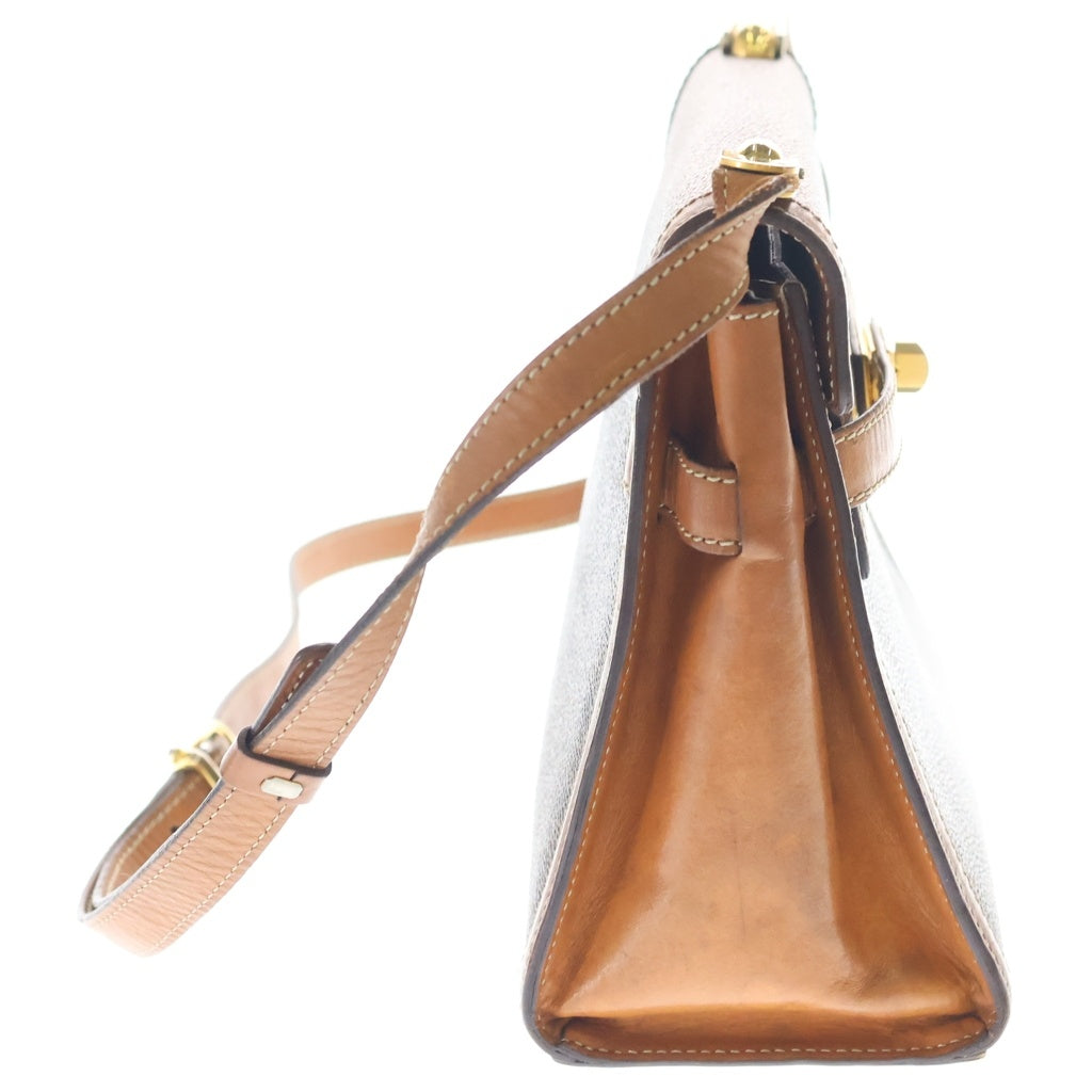 CELINE(セリーヌ) マカダム ターンロック ショルダーバッグ ブラウン レザー×PVC レディース